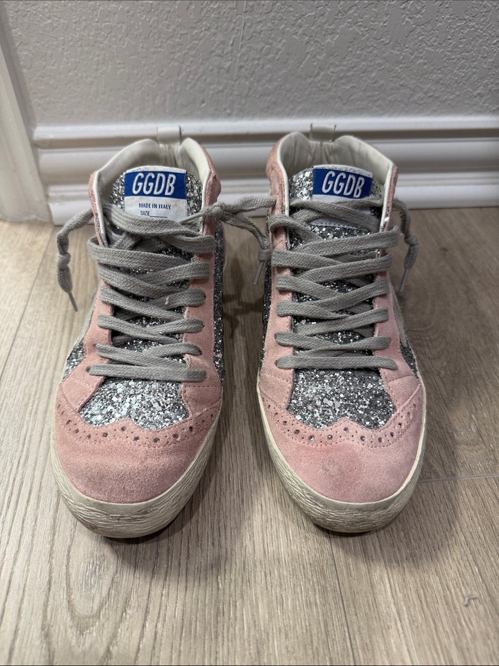 Goldengoose Pink Suede & Silver Glitter Low-Top Sneakers